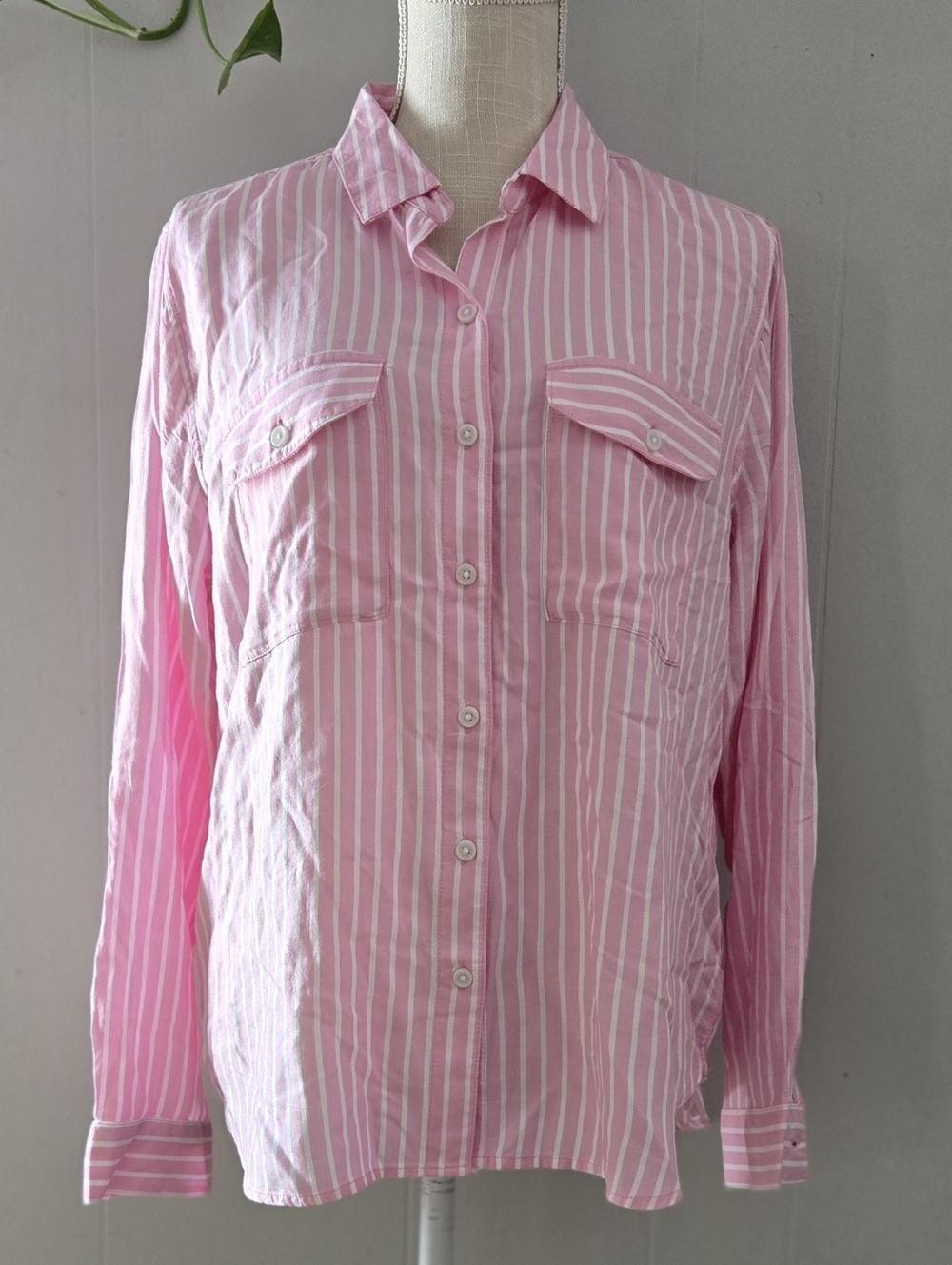 beachlunchlounge Pink and White Striped Button-Down Shirt
